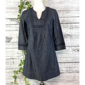 Boden Denim Jean Dress size 4 Embroidery A Line Above Knee Casual Boho Beach